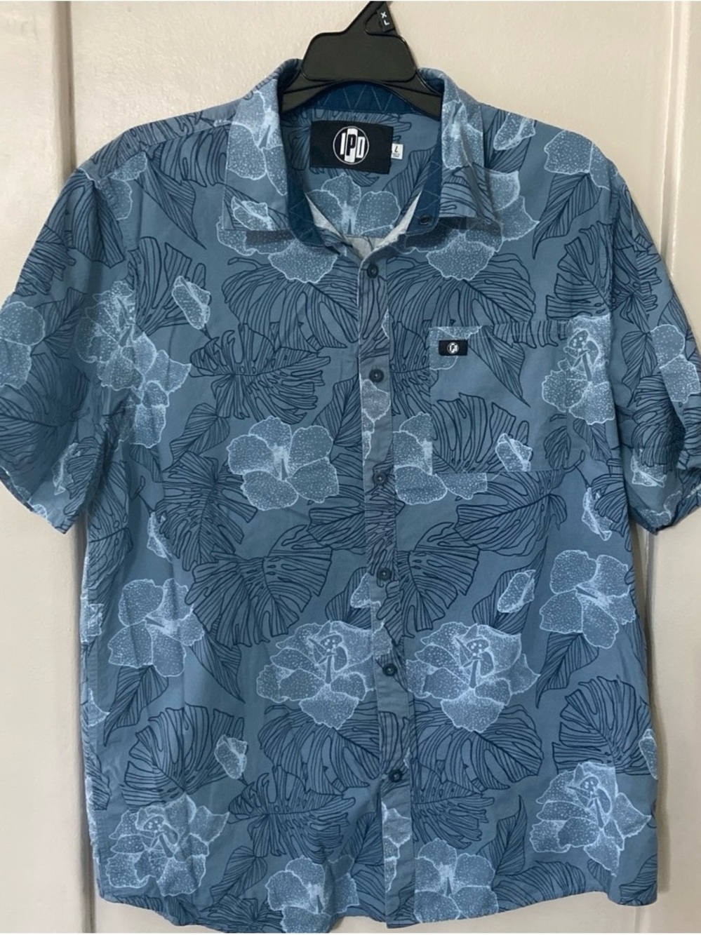 Men's Blue Floral Short-Sleeve Button-Down Shirt